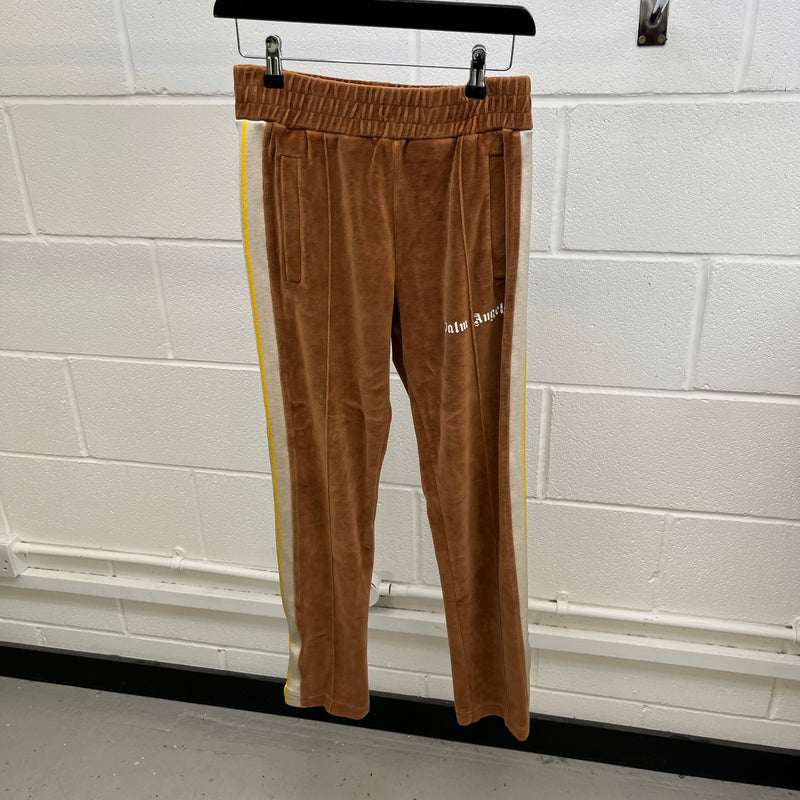 Women's Logo Print Velvet Joggers Brown Size S / UK 8