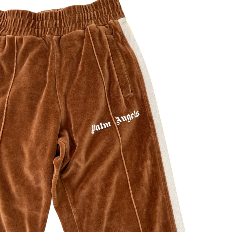 Women's Logo Print Velvet Joggers Brown Size S / UK 8
