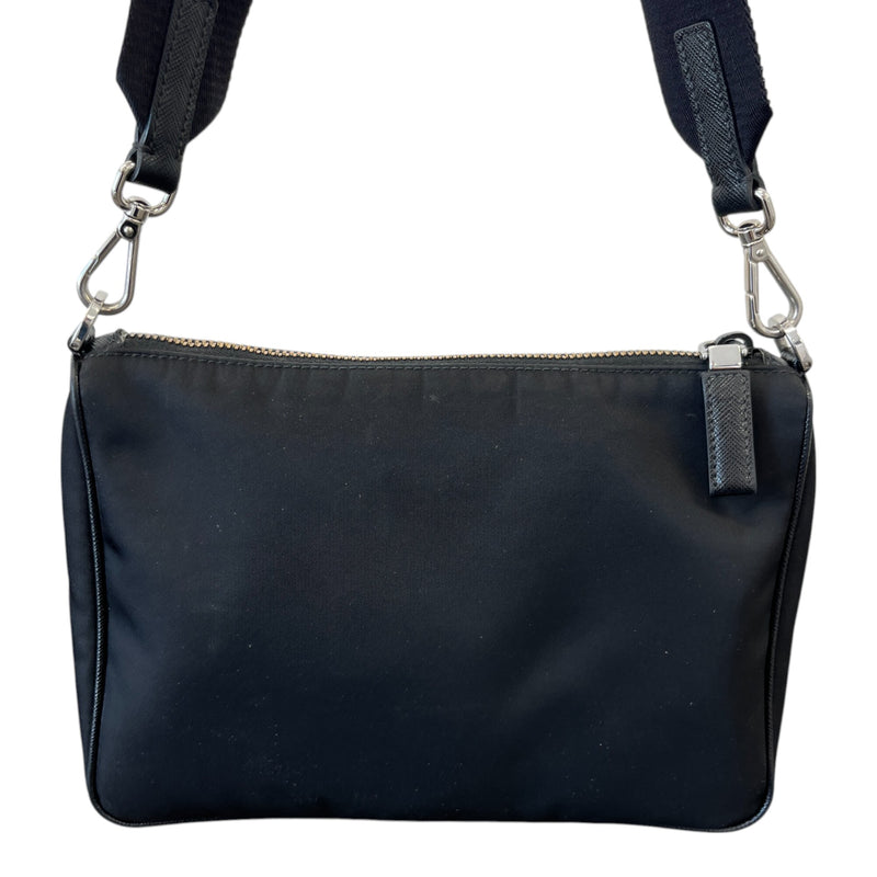 Men's Plaque Logo Re-Nylon Saffiano Messenger Bag Black