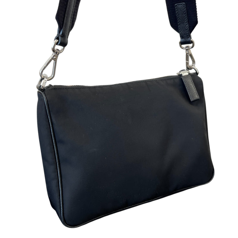 Men's Plaque Logo Re-Nylon Saffiano Messenger Bag Black