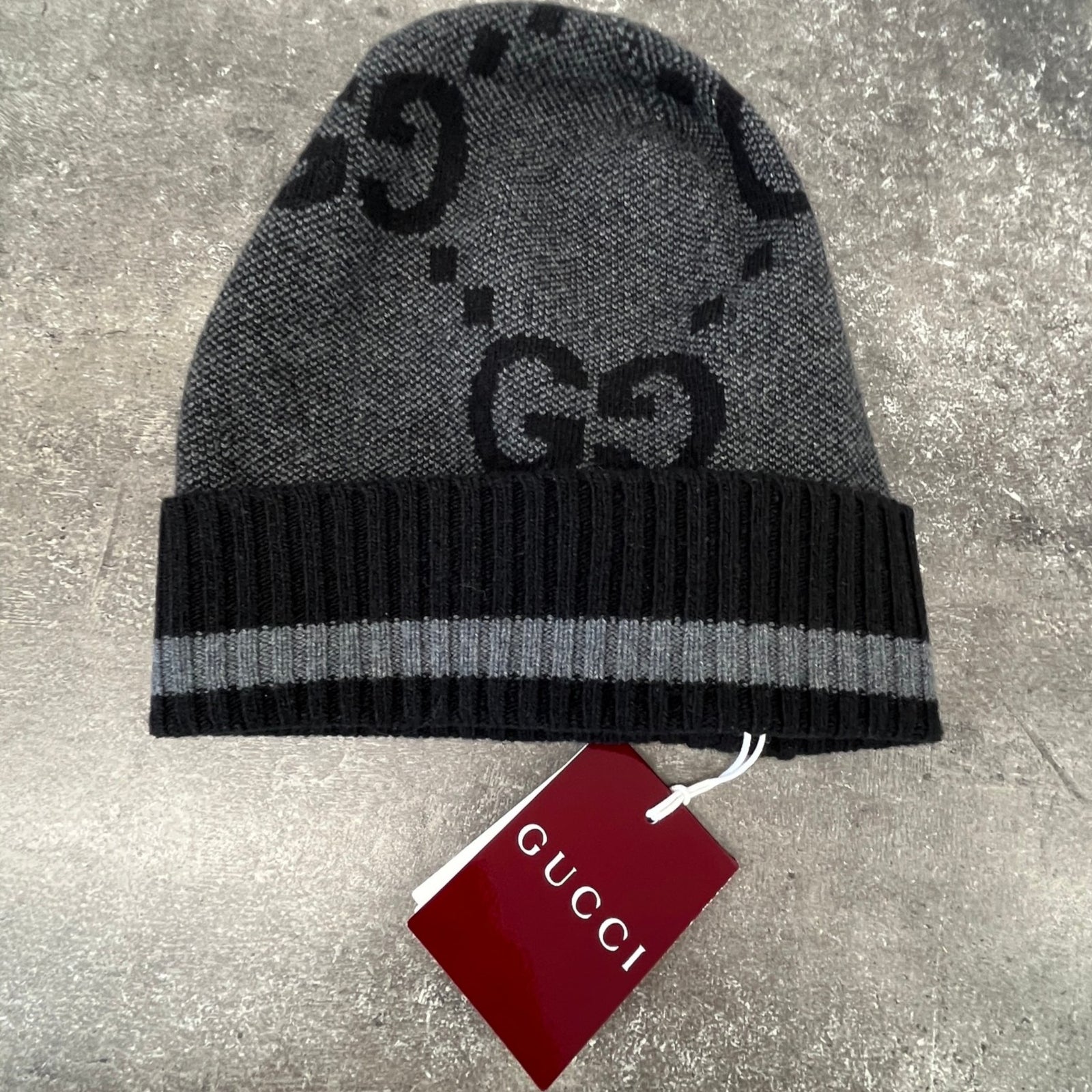 Men's Jumbo GG Knit Beanie Beanie Grey Size M - Photo 9
