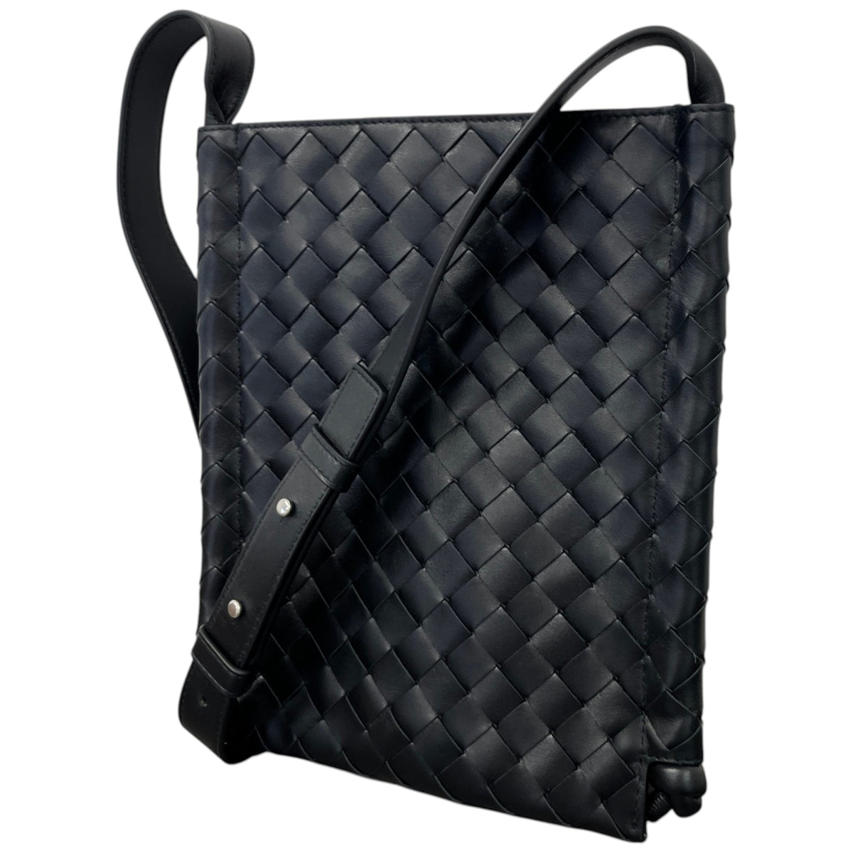 Men's Intreccio Woven Flat Loop Small Messenger Bag Black - Photo 5