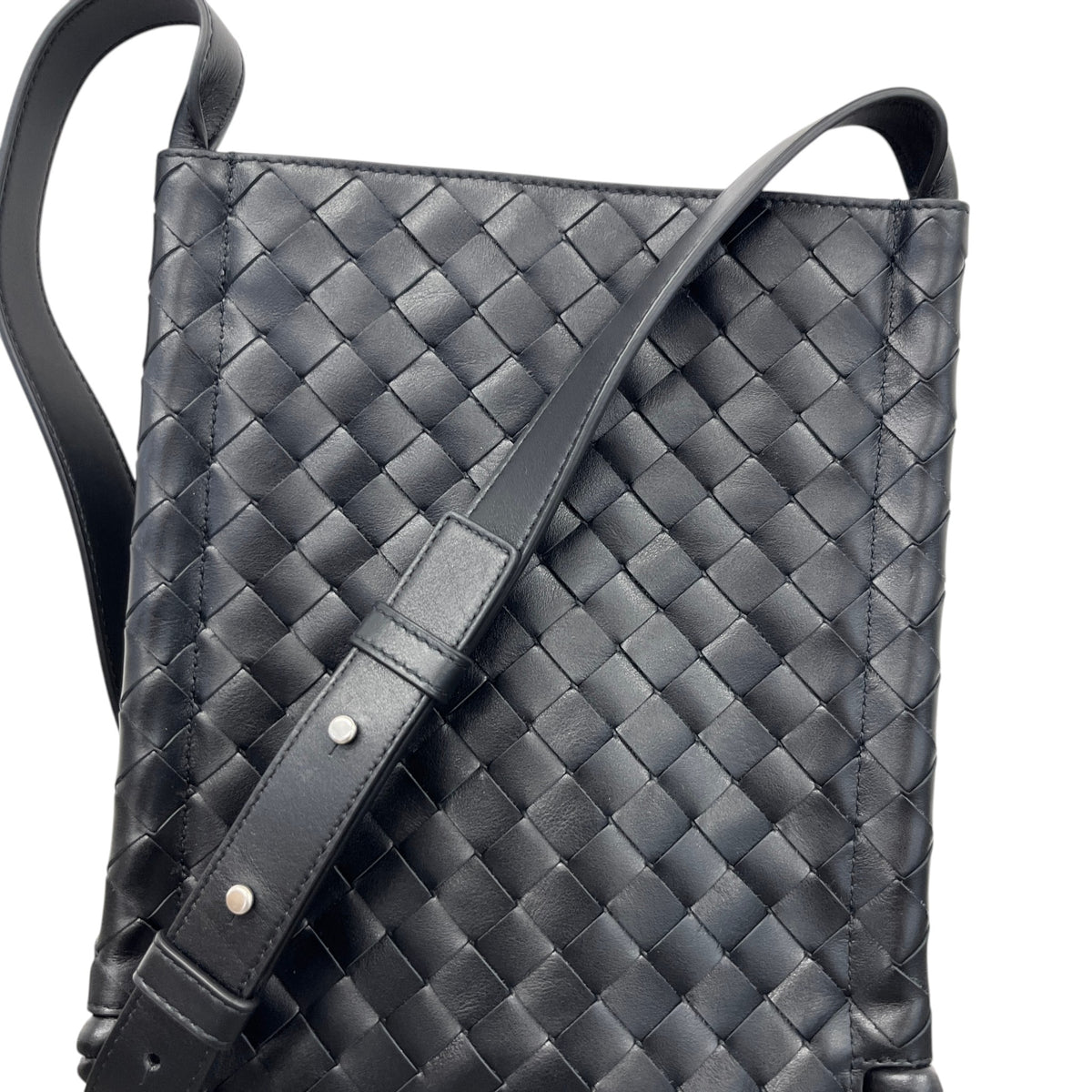 Men's Intreccio Woven Flat Loop Small Messenger Bag Black - Photo 6