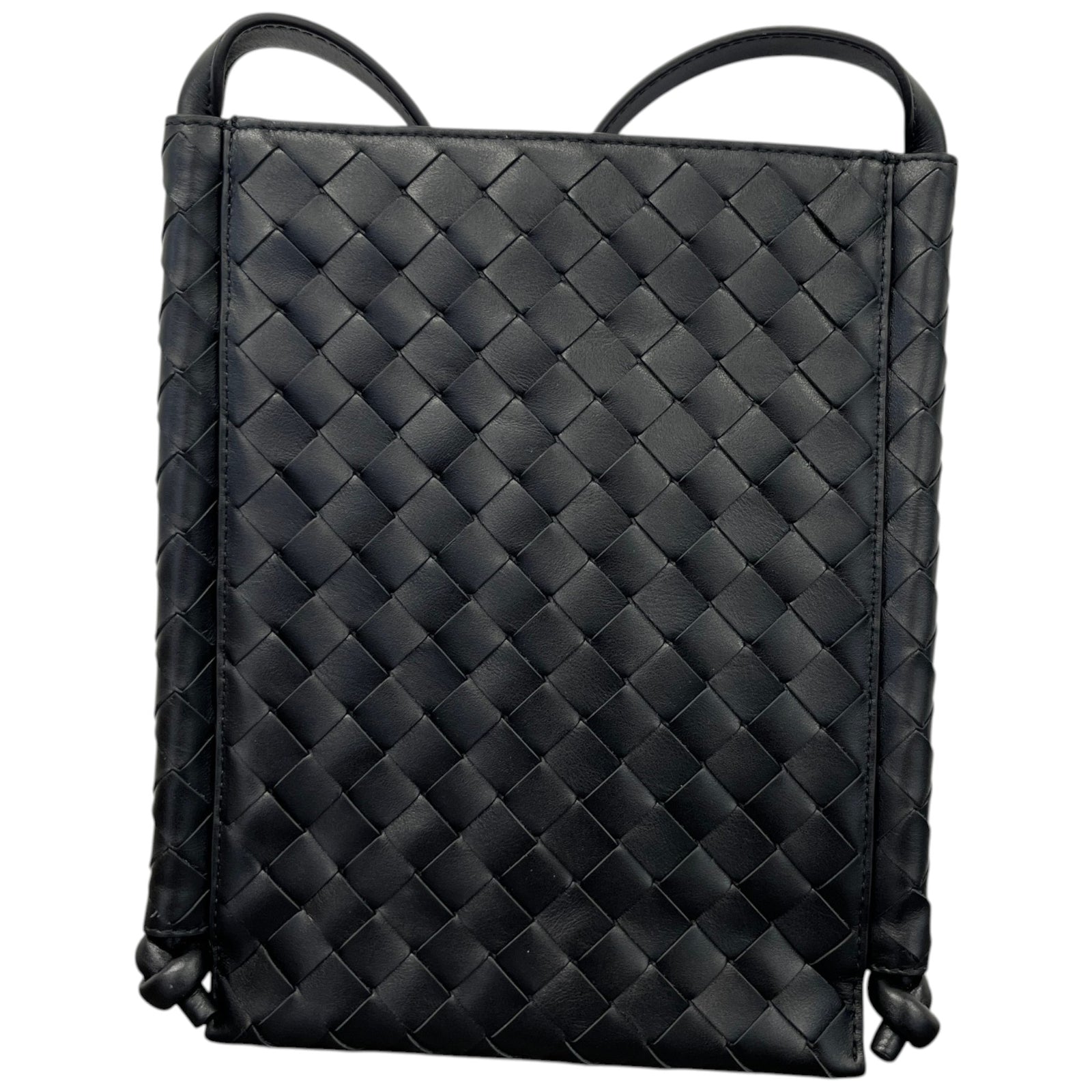 Men's Intreccio Woven Flat Loop Small Messenger Bag Black - Photo 3