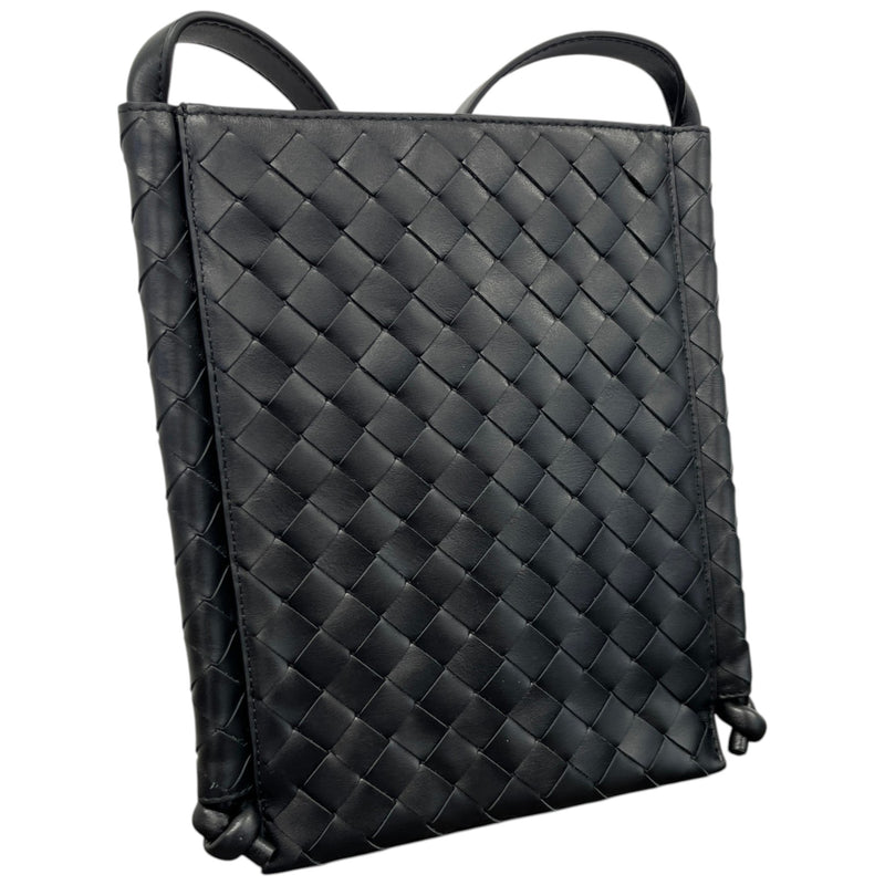 Men's Intreccio Woven Flat Loop Small Messenger Bag Black