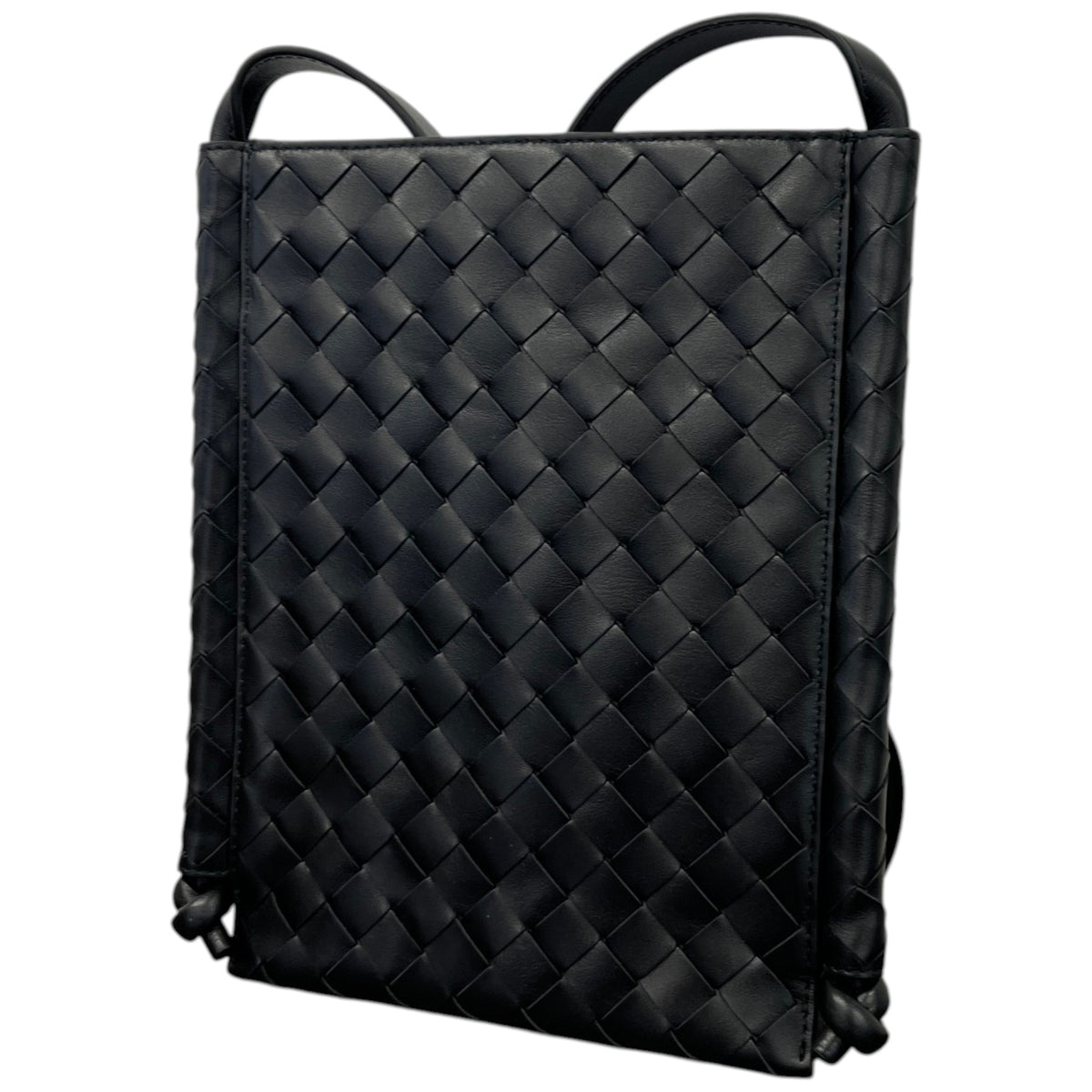 Men's Intreccio Woven Flat Loop Small Messenger Bag Black - Photo 8