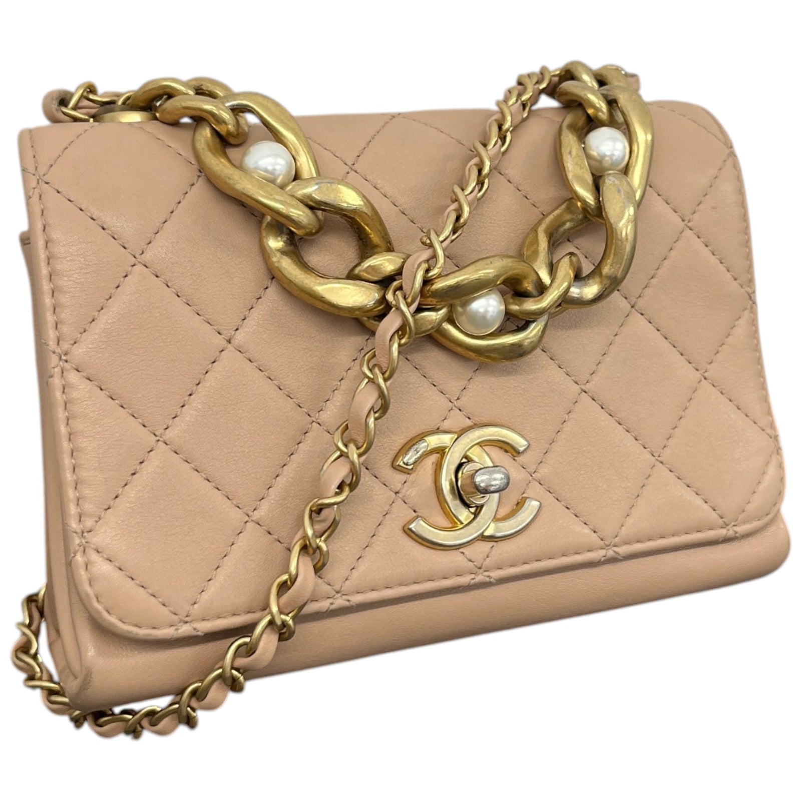 Women's Cc Pearl Chain Crossbody Flap Bag Pink - Photo 4