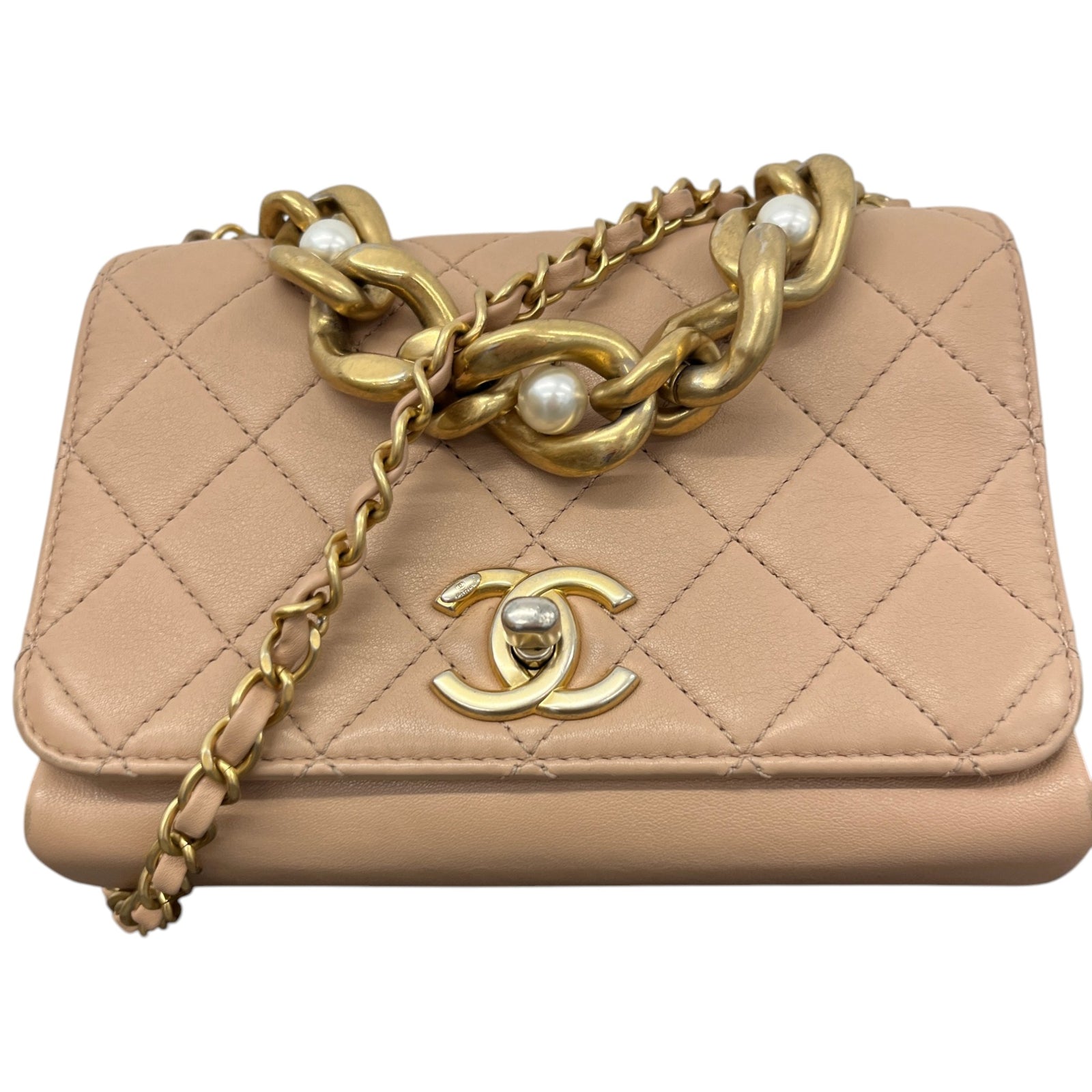 Women's Cc Pearl Chain Crossbody Flap Bag Pink - Photo 12