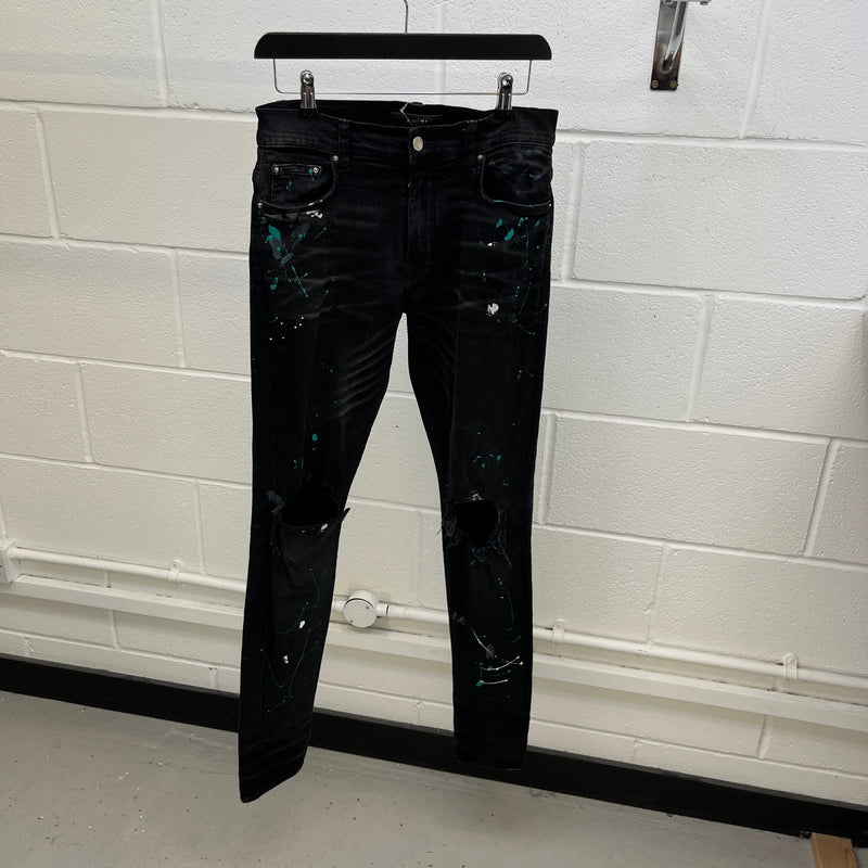 Men's Distressed Paint Splatter Jeans Black Size W29