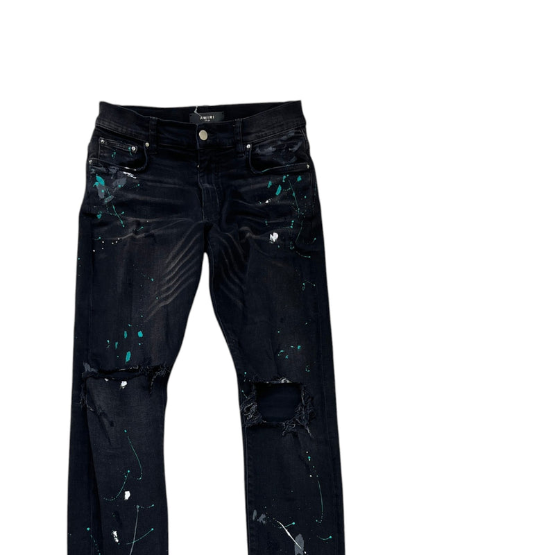 Men's Distressed Paint Splatter Jeans Black Size W29