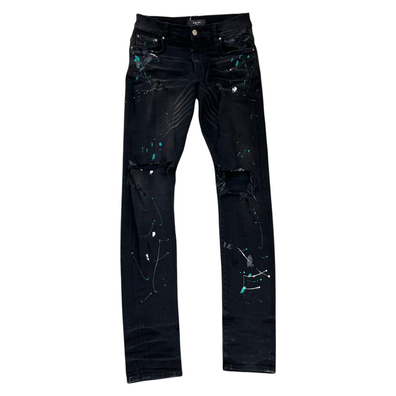 Men's Distressed Paint Splatter Jeans Black Size W29