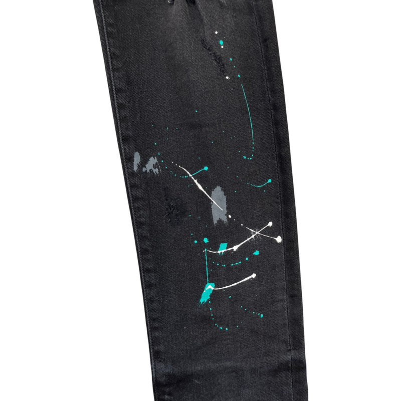Men's Distressed Paint Splatter Jeans Black Size W29