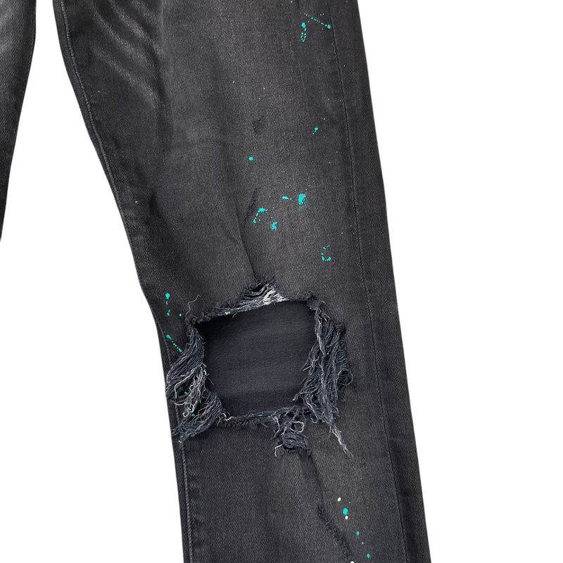 Men's Distressed Paint Splatter Jeans Black Size W29