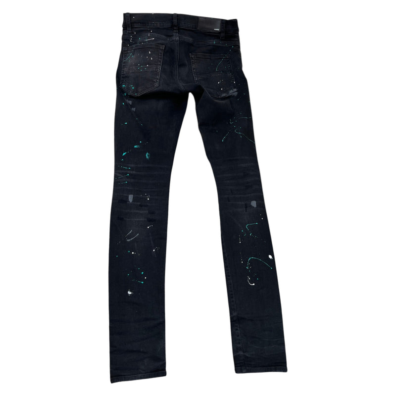 Men's Distressed Paint Splatter Jeans Black Size W29
