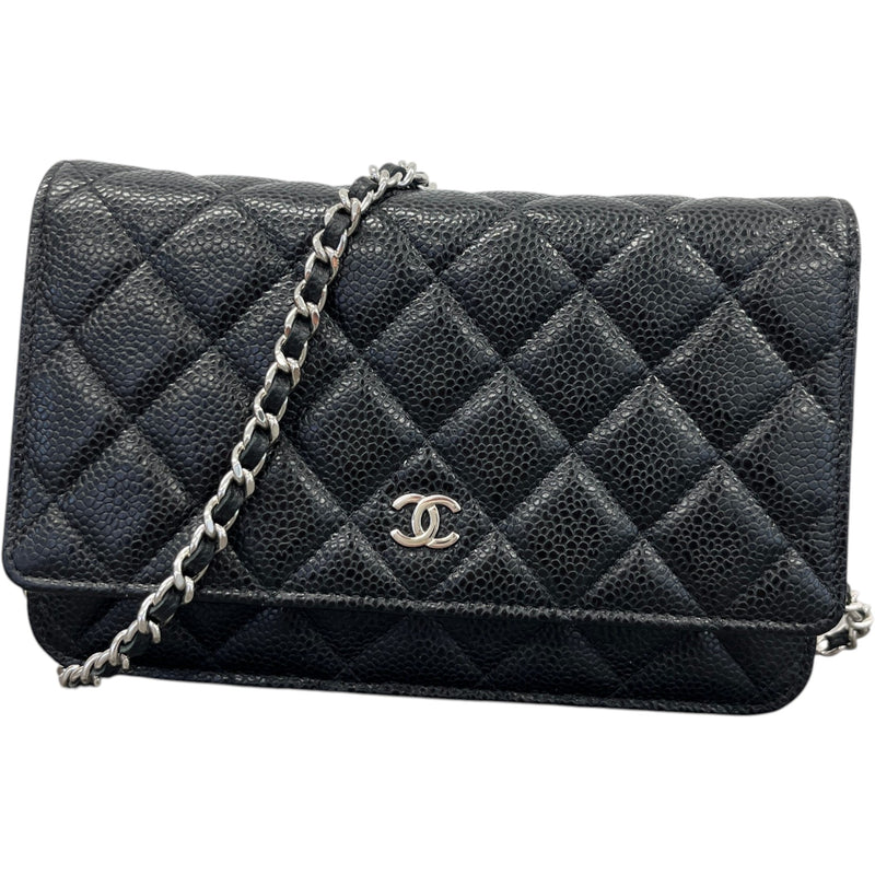Women's Caviar Quilted Classic Wallet On Chain Crossbody Bag Black