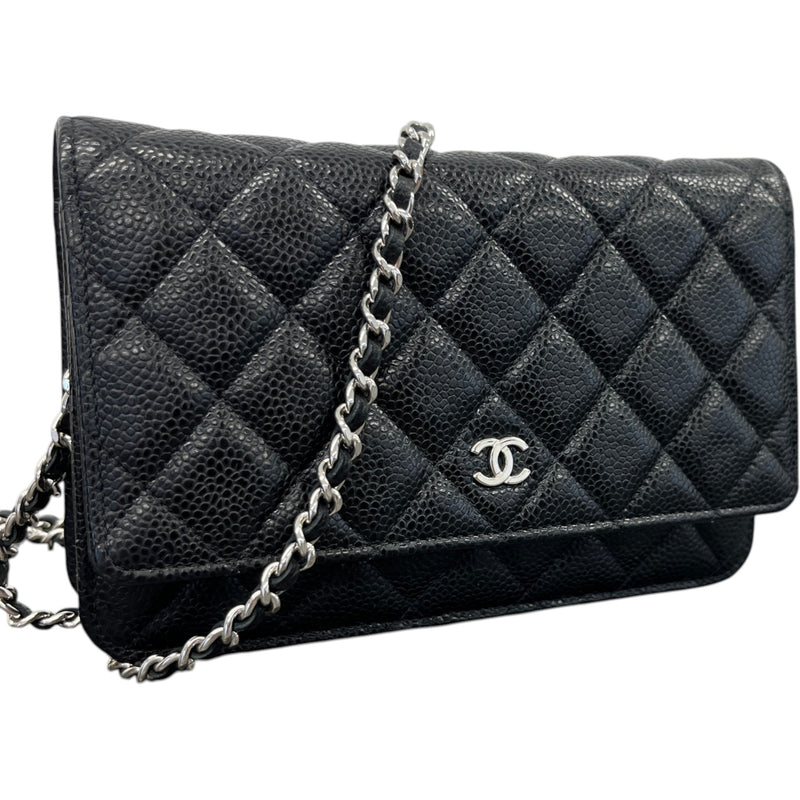 Women's Caviar Quilted Classic Wallet On Chain Crossbody Bag Black