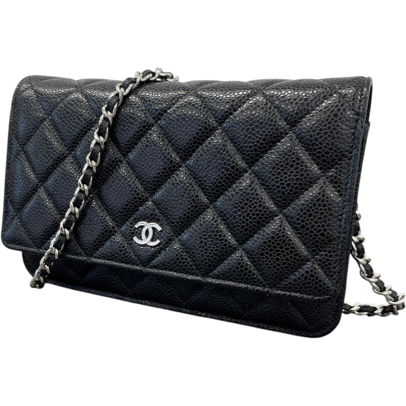 Women's Caviar Quilted Classic Wallet On Chain Crossbody Bag Black