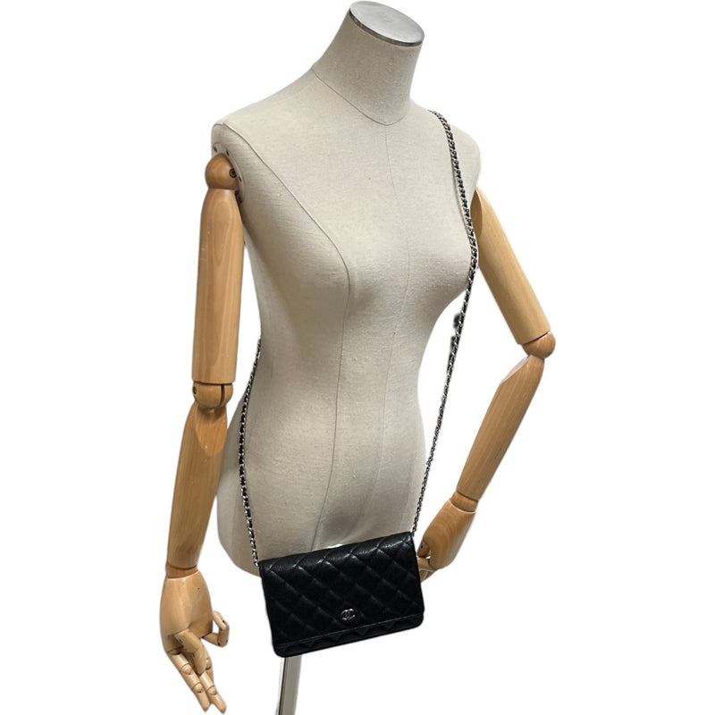 Women's Caviar Quilted Classic Wallet On Chain Crossbody Bag Black