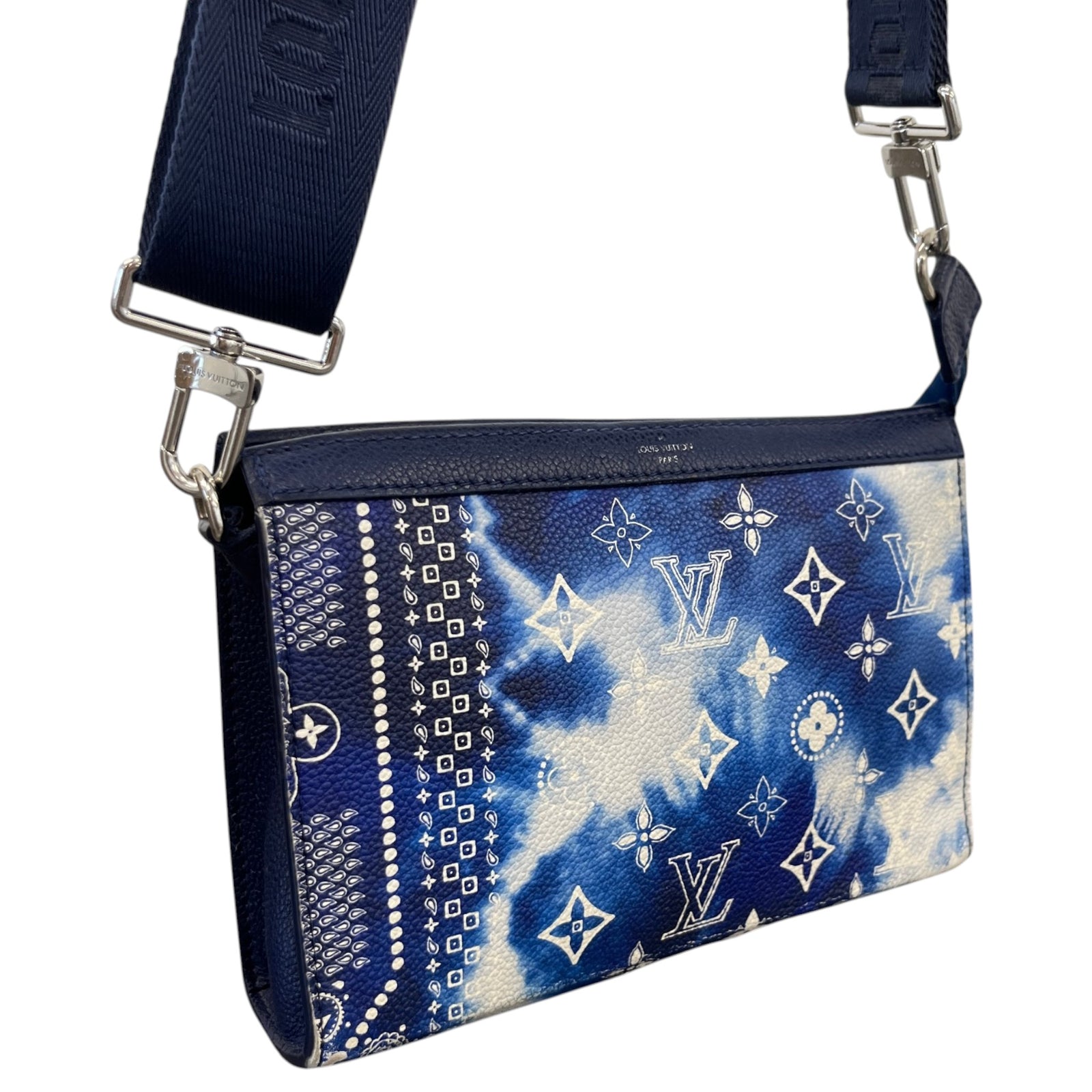 Men's Monogram Bandana Gaston Wearable Wallet Messenger Bag Blue - Photo 8