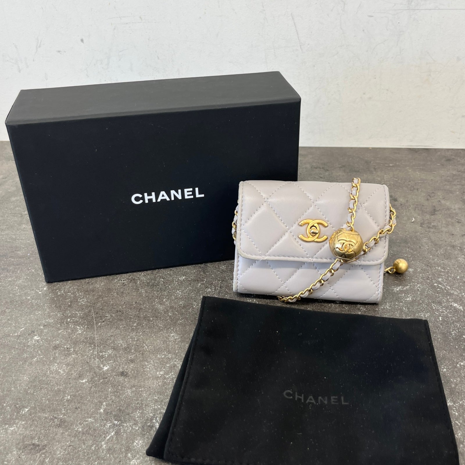 Women's Pearl Crush Mini Lambskin Flap Bag Grey - Photo 13