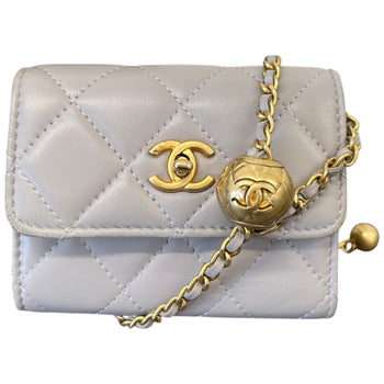 Women's Pearl Crush Mini Lambskin Flap Bag Grey