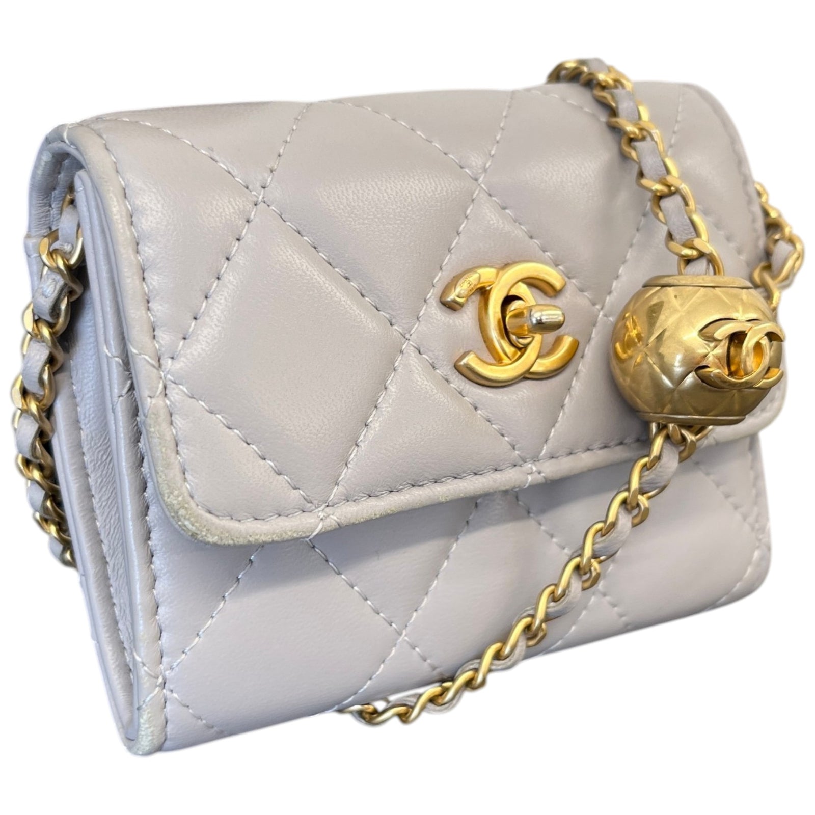 Women's Pearl Crush Mini Lambskin Flap Bag Grey - Photo 4