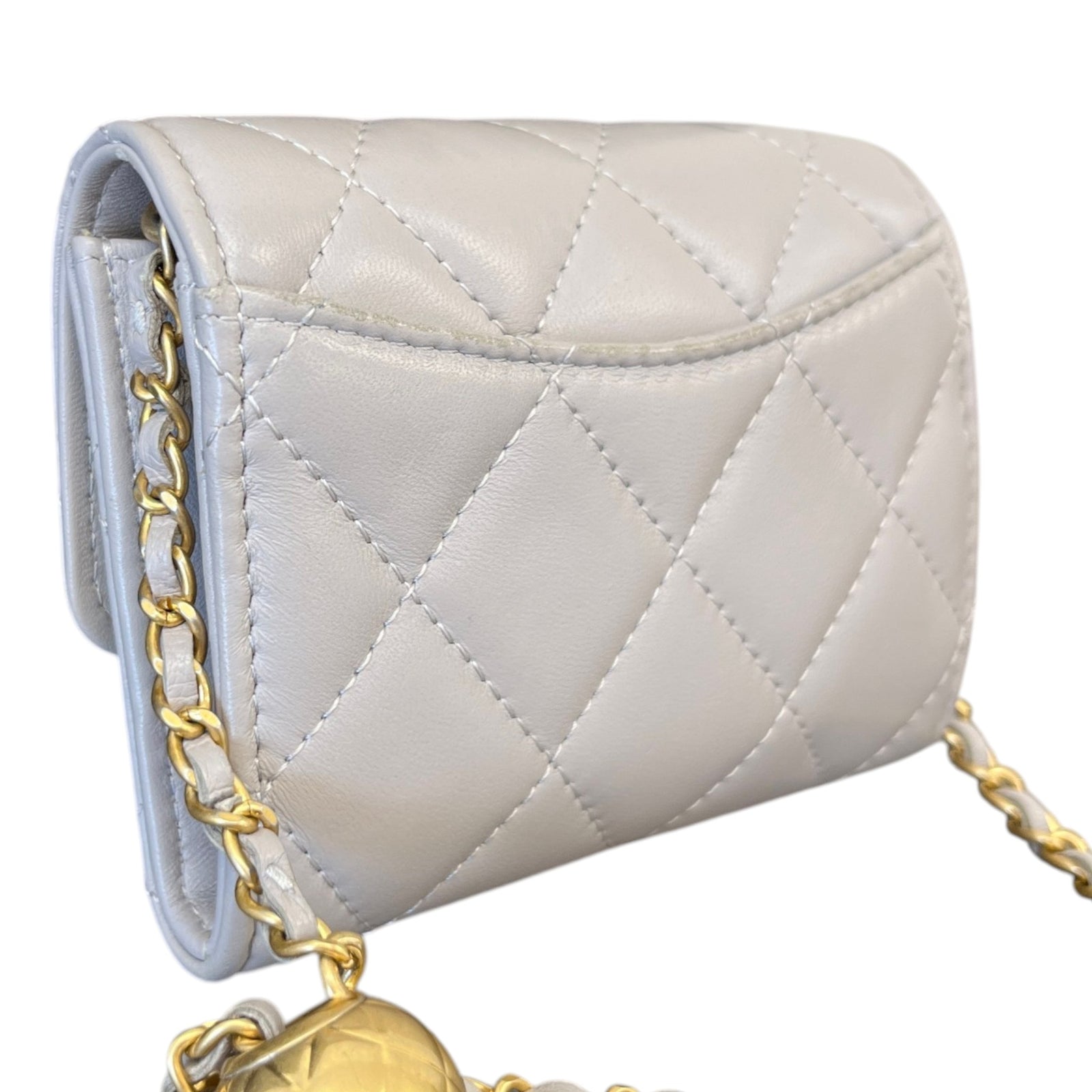 Women's Pearl Crush Mini Lambskin Flap Bag Grey - Photo 8