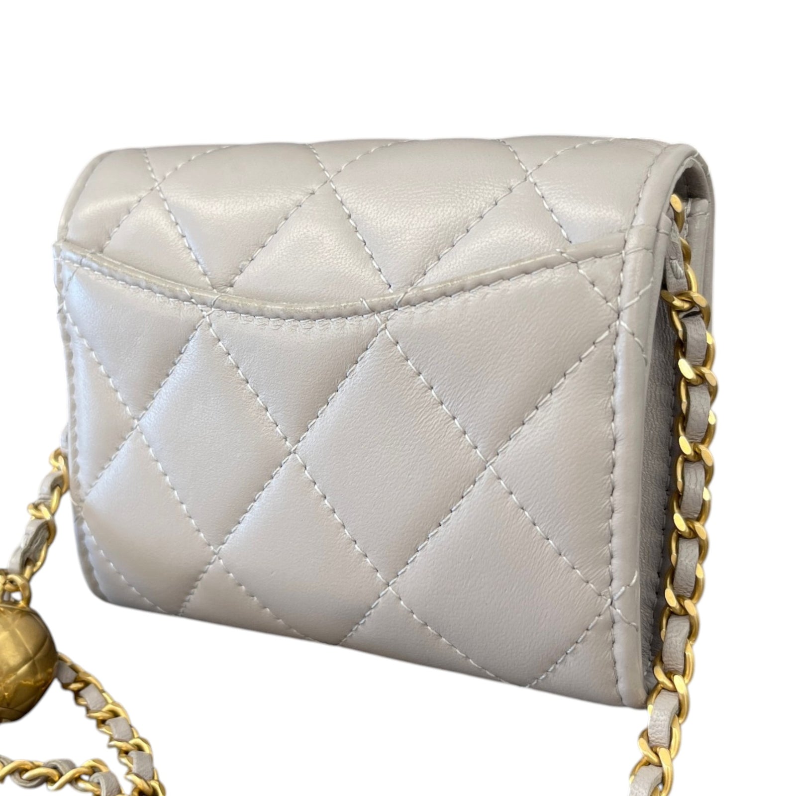 Women's Pearl Crush Mini Lambskin Flap Bag Grey - Photo 9