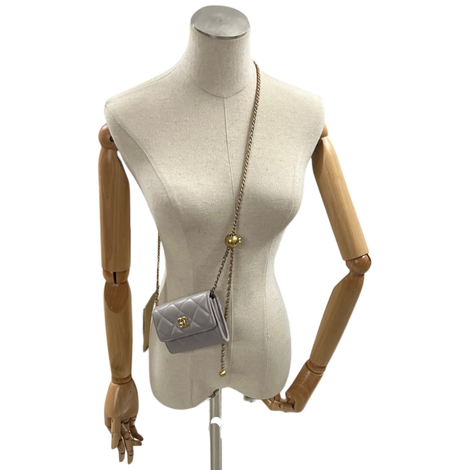Women's Pearl Crush Mini Lambskin Flap Bag Grey - Photo 2