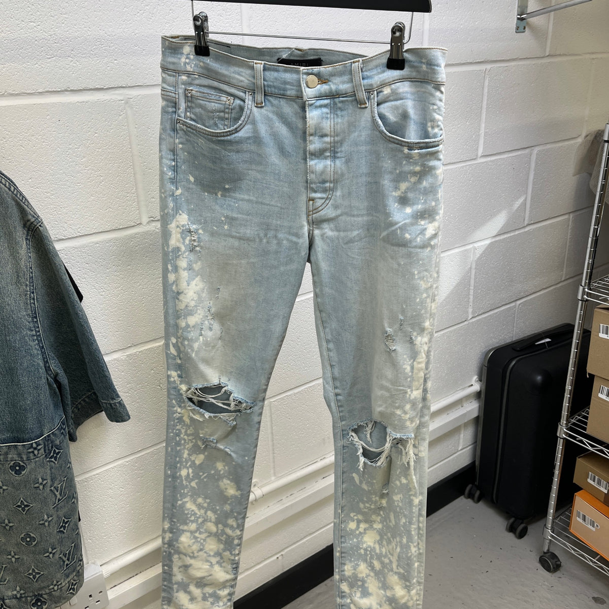 Men's Bleach Dye Jeans Blue Size W33 - Photo 7