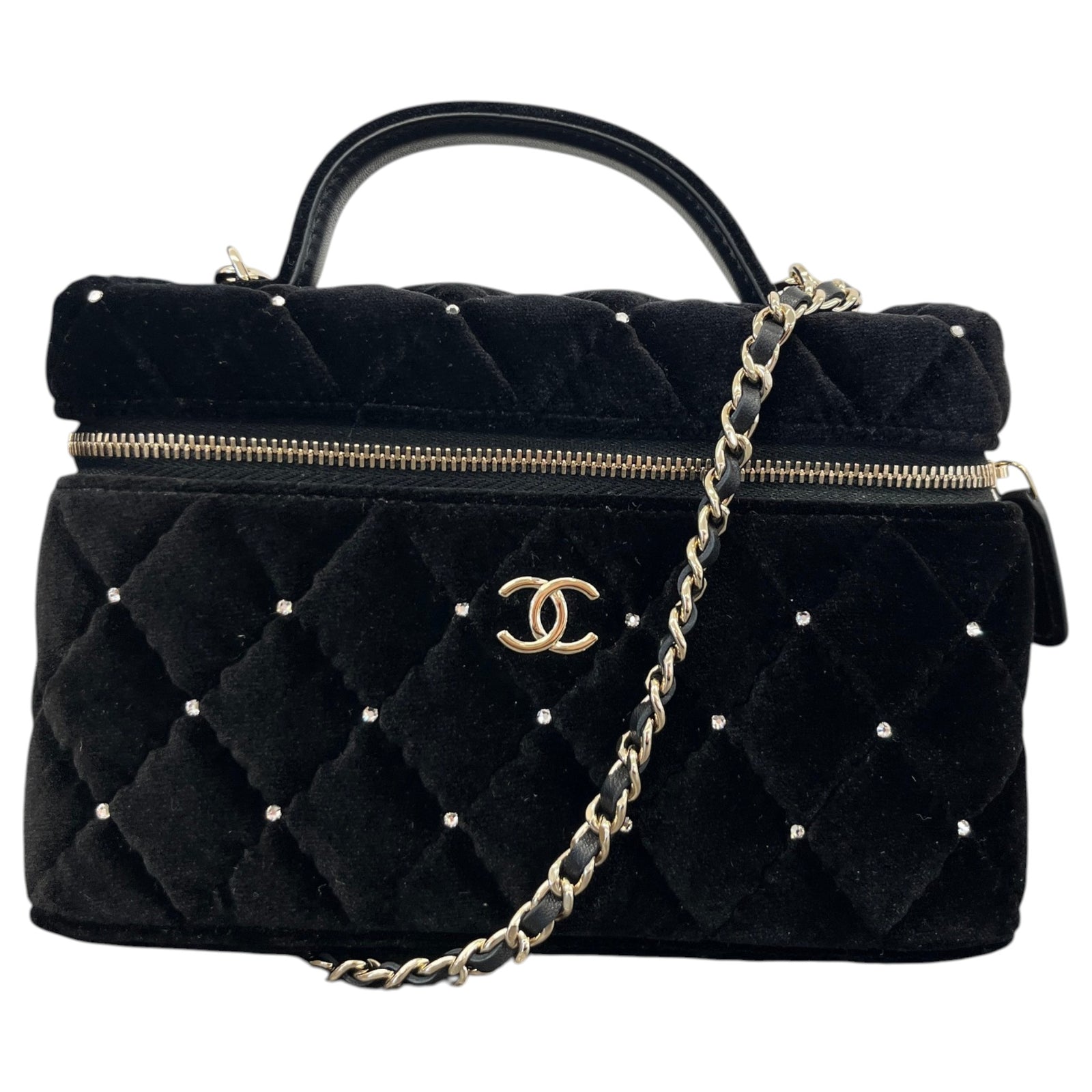 Women's Vanity With Chain Velvet Diamante Bag Black - Photo 1