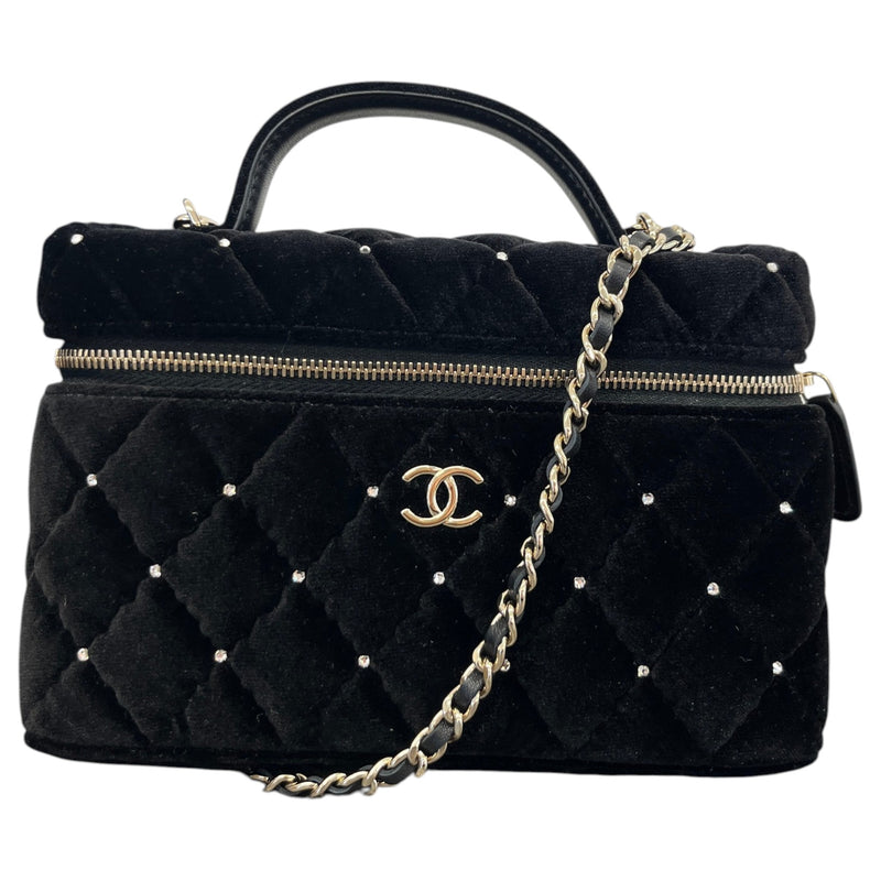 Women's Vanity With Chain Velvet Diamante Bag Black