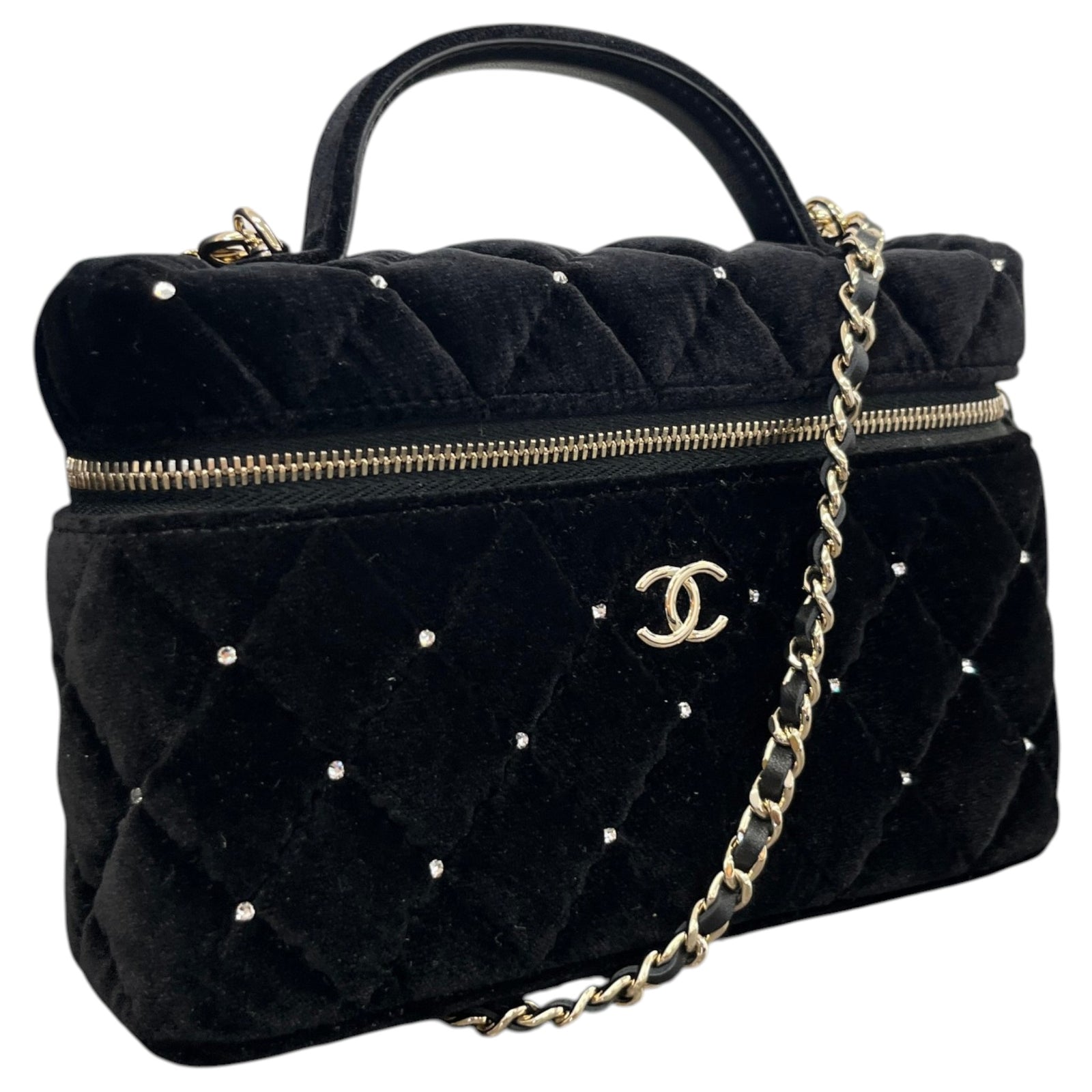 Women's Vanity With Chain Velvet Diamante Bag Black - Photo 4