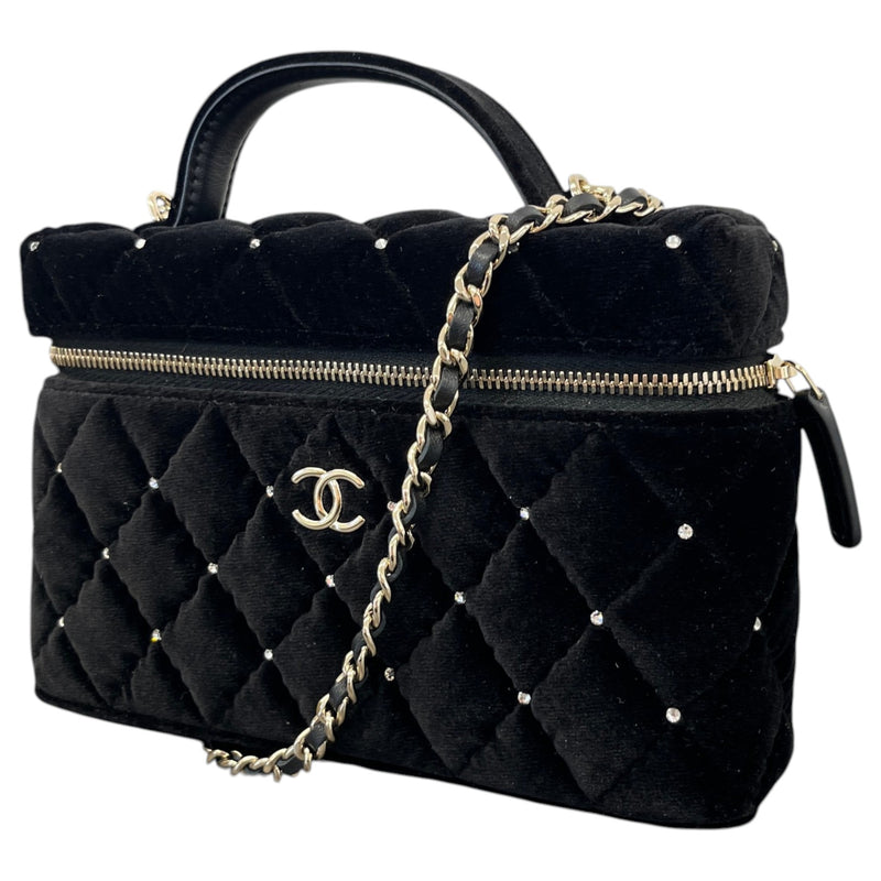 Women's Vanity With Chain Velvet Diamante Bag Black