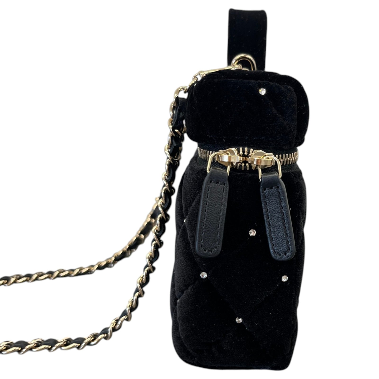 Women's Vanity With Chain Velvet Diamante Bag Black - Photo 6