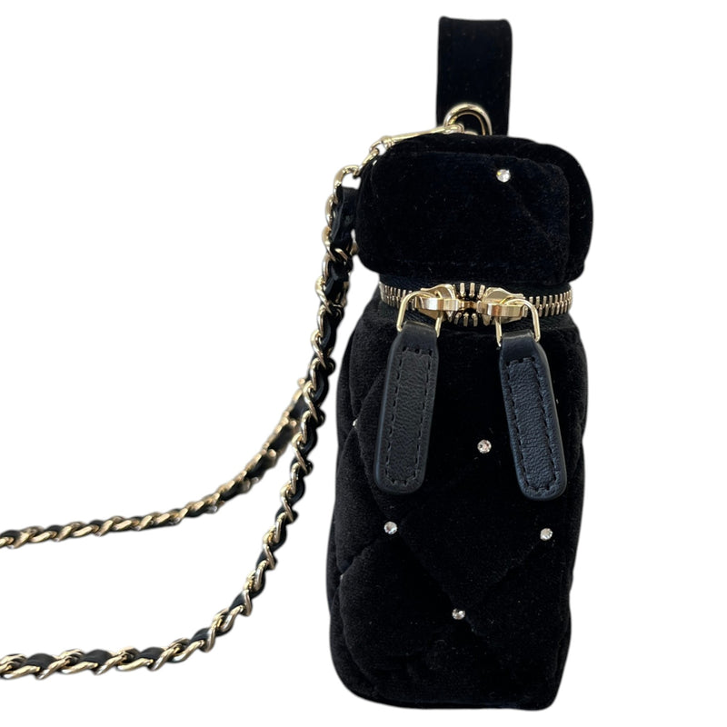 Women's Vanity With Chain Velvet Diamante Bag Black