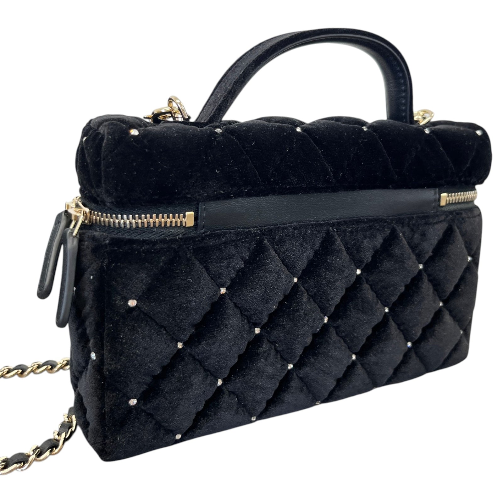 Women's Vanity With Chain Velvet Diamante Bag Black - Photo 8