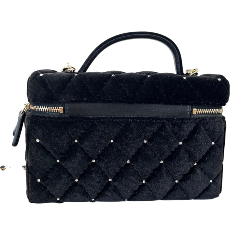 Women's Vanity With Chain Velvet Diamante Bag Black