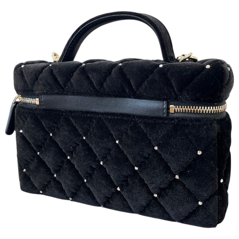Women's Vanity With Chain Velvet Diamante Bag Black