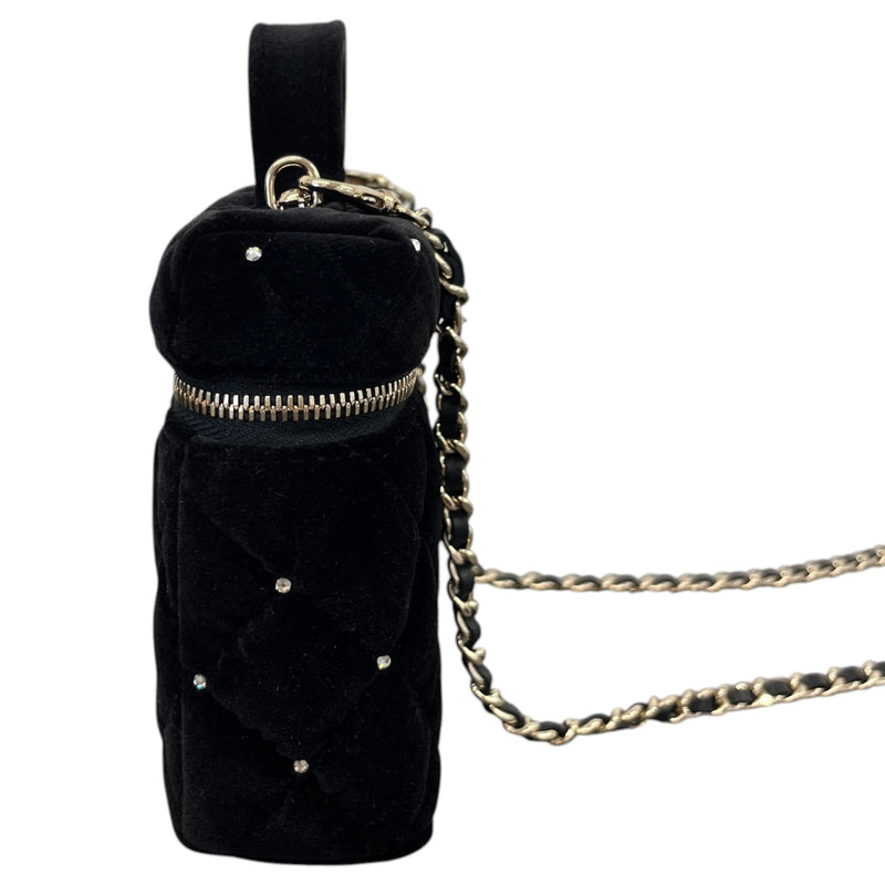Women's Vanity With Chain Velvet Diamante Bag Black