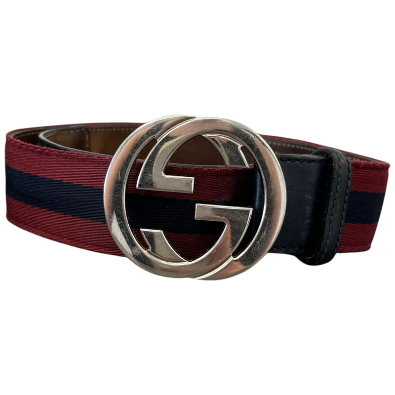 Men's Interlocking G Web Stripe Belt Burgundy Size Waist 34"