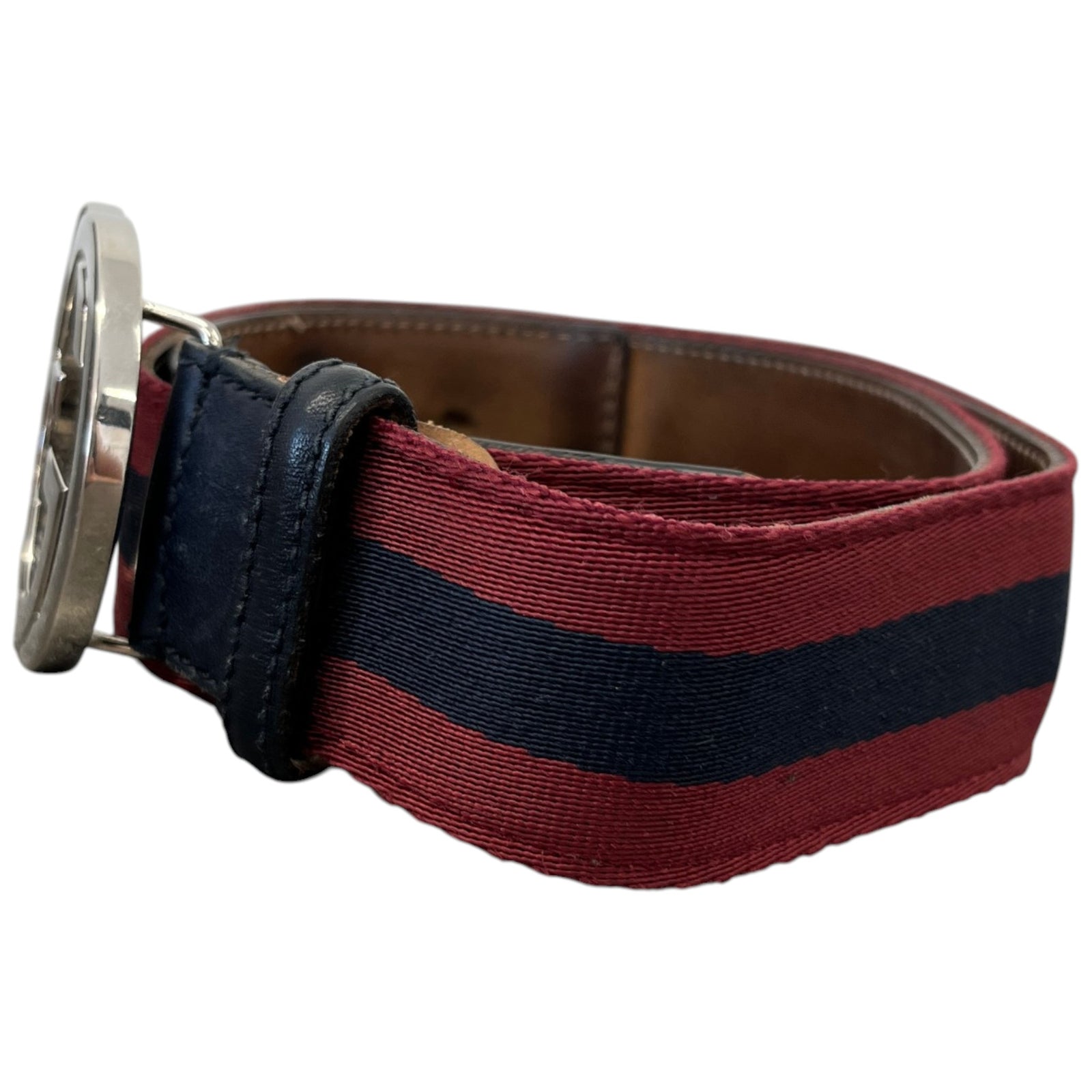 Men's Interlocking G Web Stripe Belt Burgundy Size Waist 34" - Photo 4