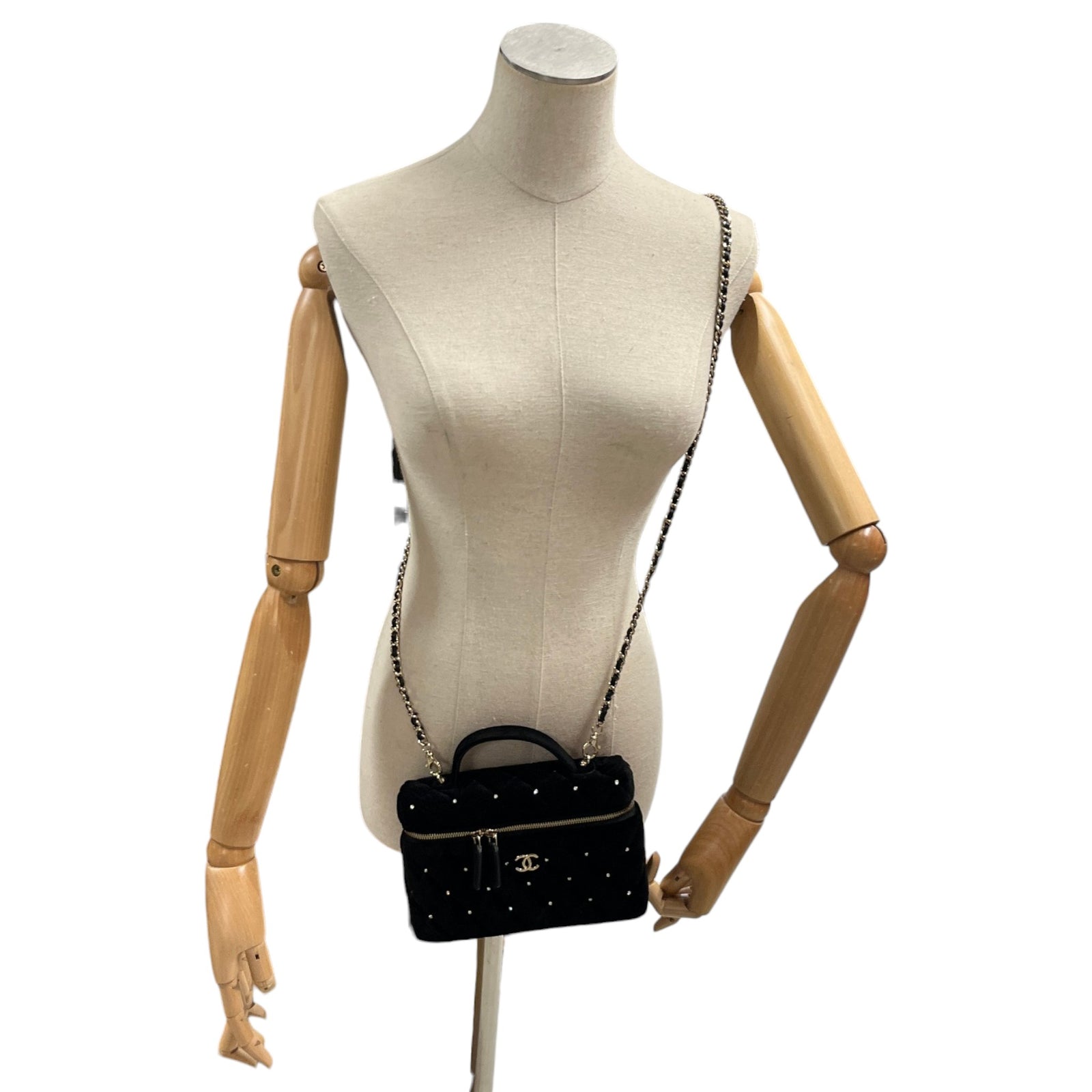 Women's Vanity With Chain Velvet Diamante Bag Black - Photo 2