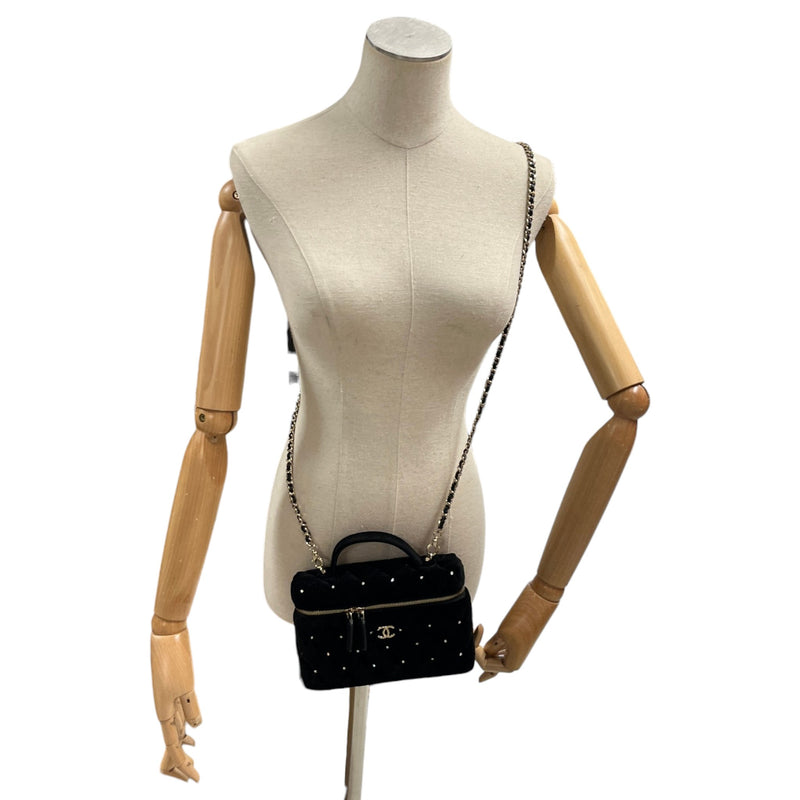 Women's Vanity With Chain Velvet Diamante Bag Black