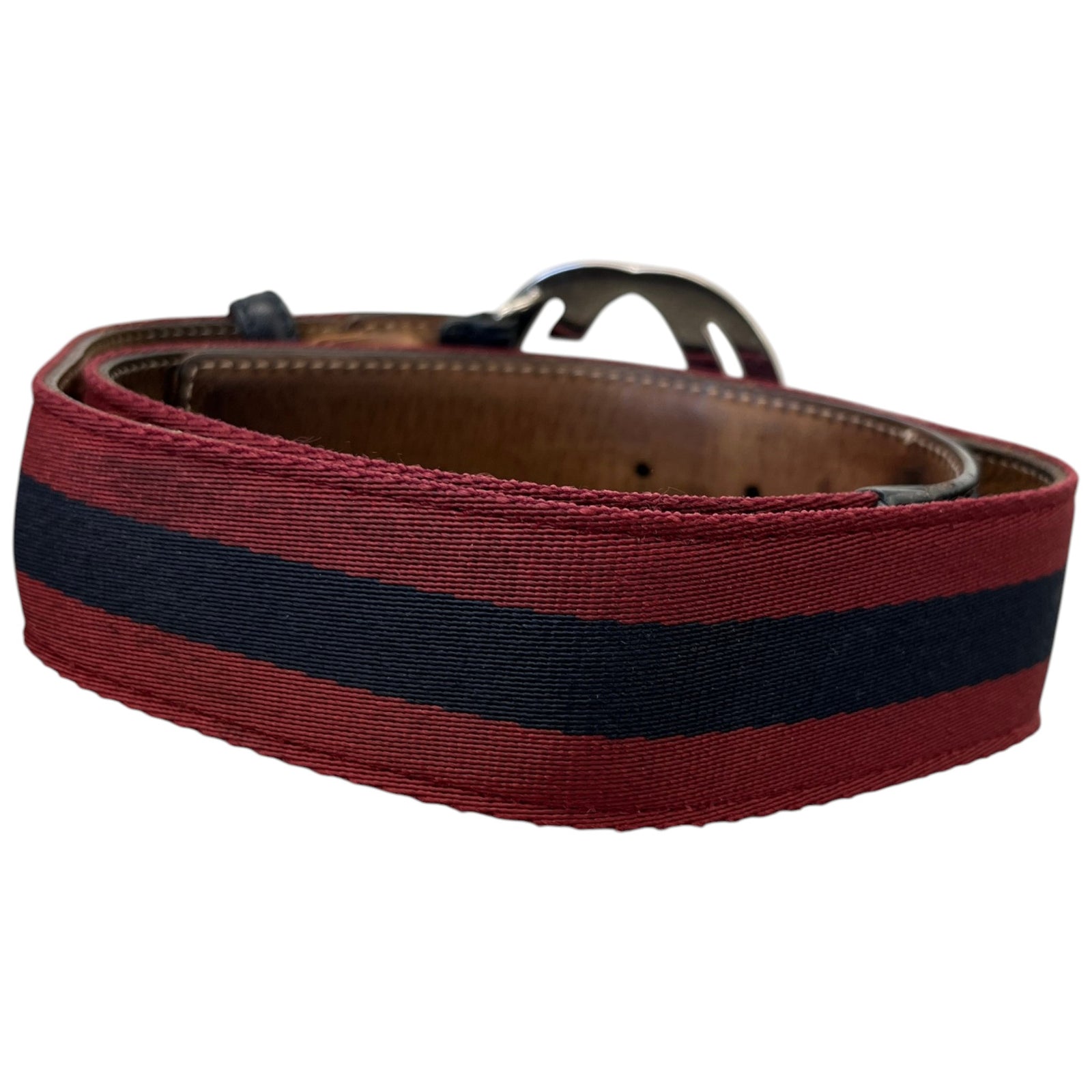 Men's Interlocking G Web Stripe Belt Burgundy Size Waist 34" - Photo 2