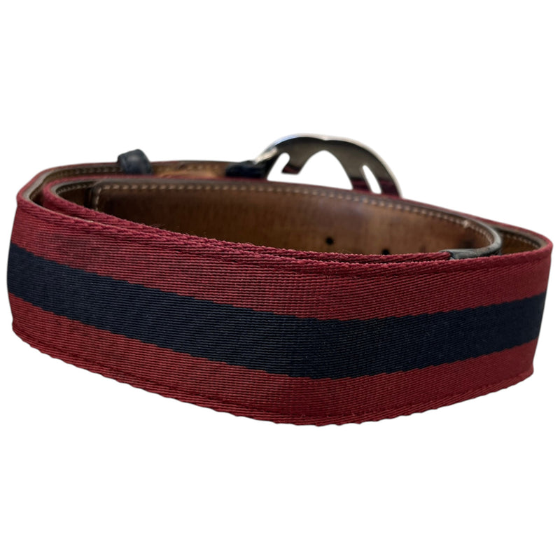 Men's Interlocking G Web Stripe Belt Burgundy Size Waist 34"