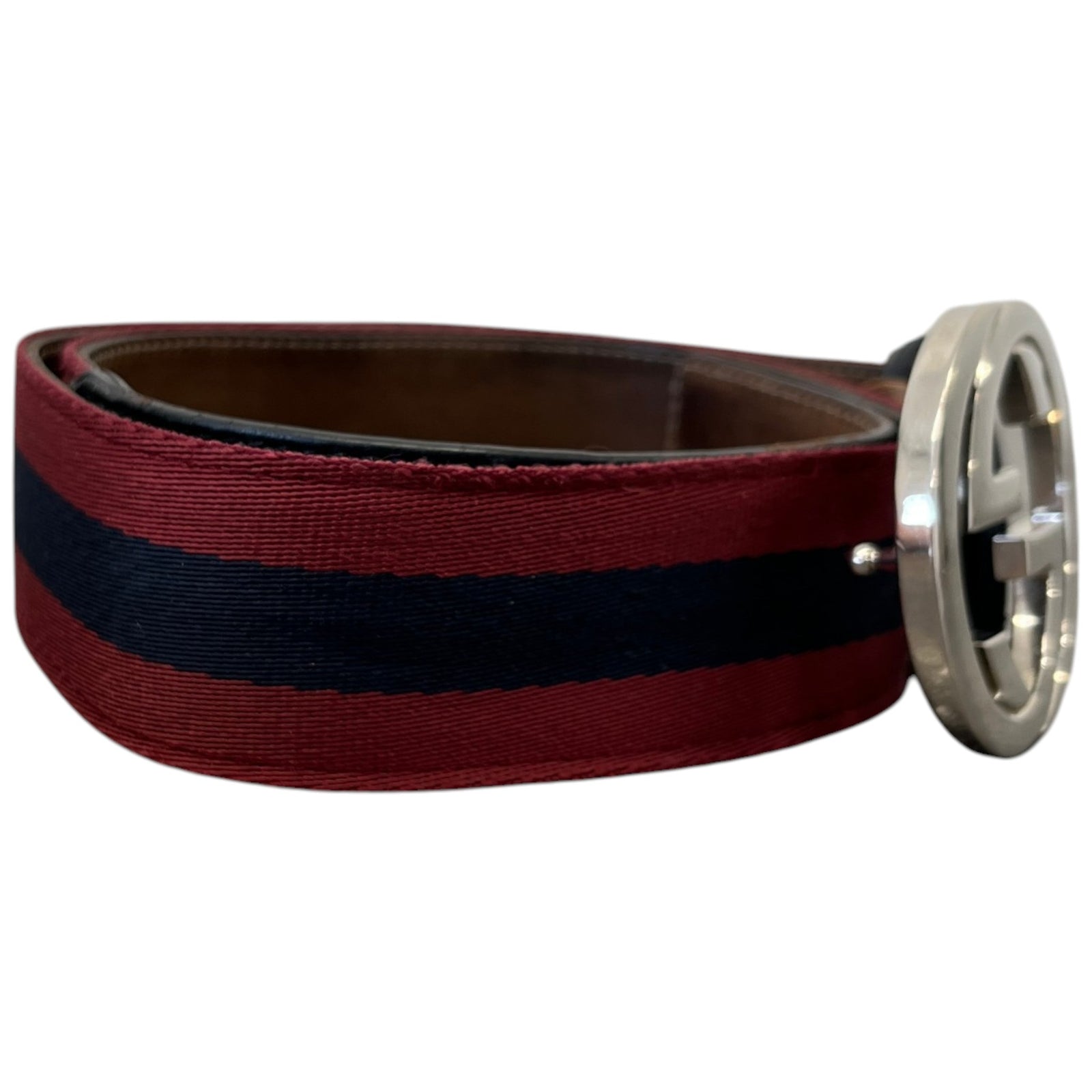 Men's Interlocking G Web Stripe Belt Burgundy Size Waist 34" - Photo 3