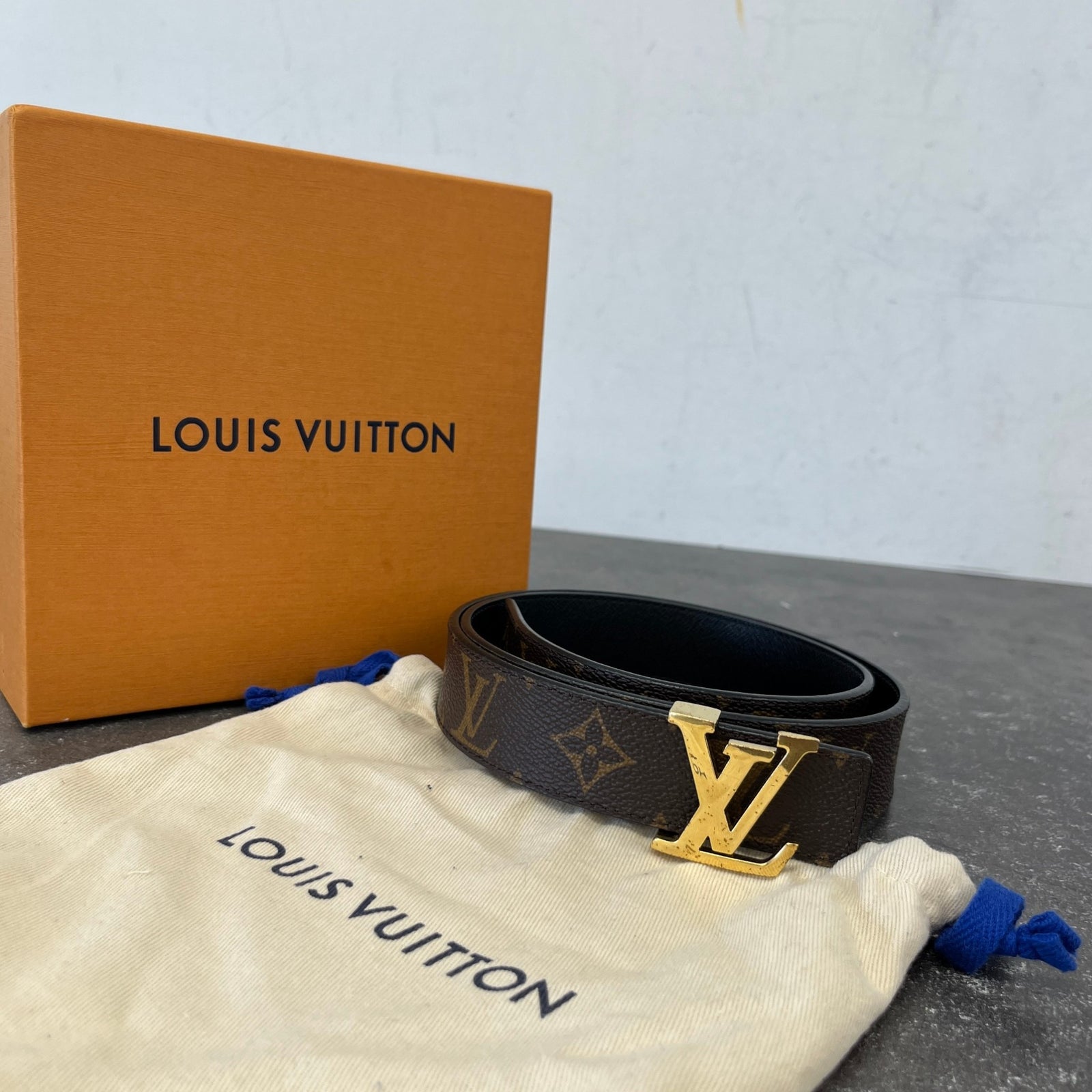 Men's Lv Reversible Monogram Belt Black Size S - Photo 8