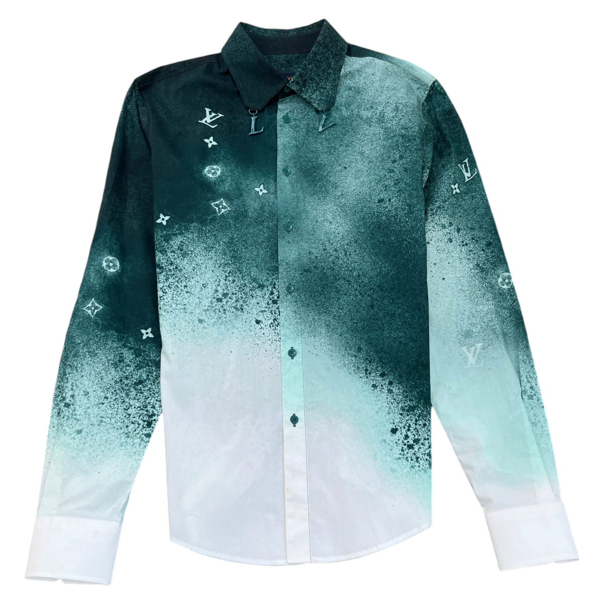 Men's Monogram Spray Graphic Long Sleeve Shirt Green Size S - Photo 1