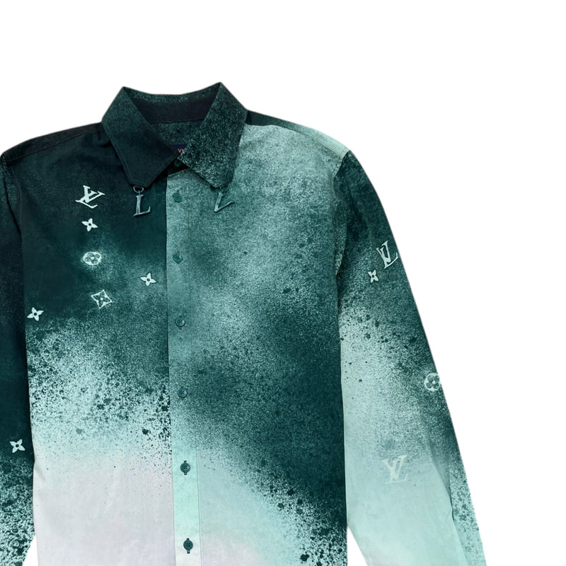 Men's Monogram Spray Graphic Long Sleeve Shirt Green Size S